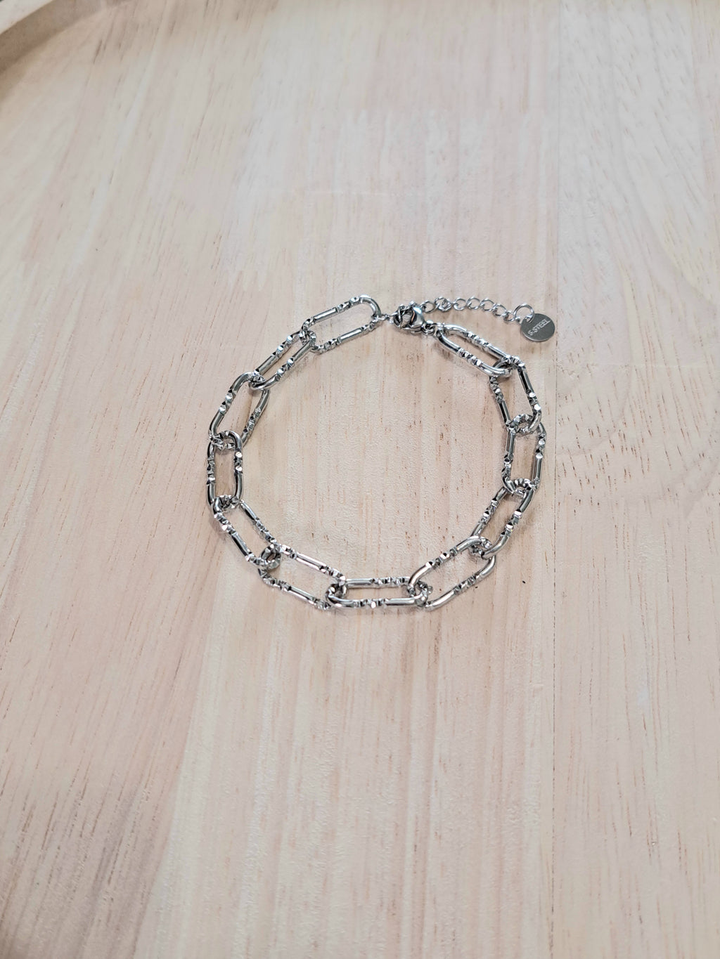 Bracelet argenté maillons texturés