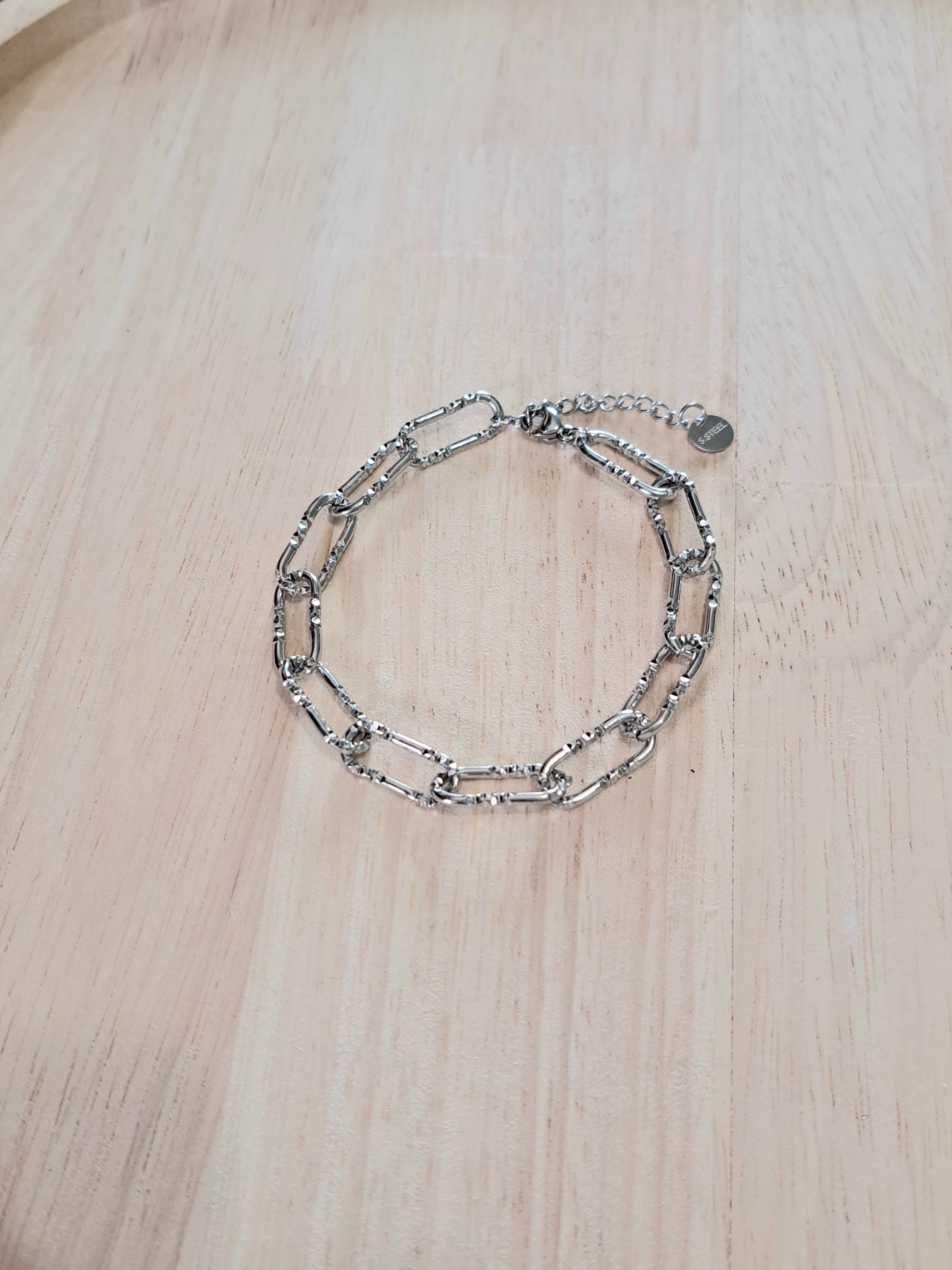 Bracelet argenté maillons texturés