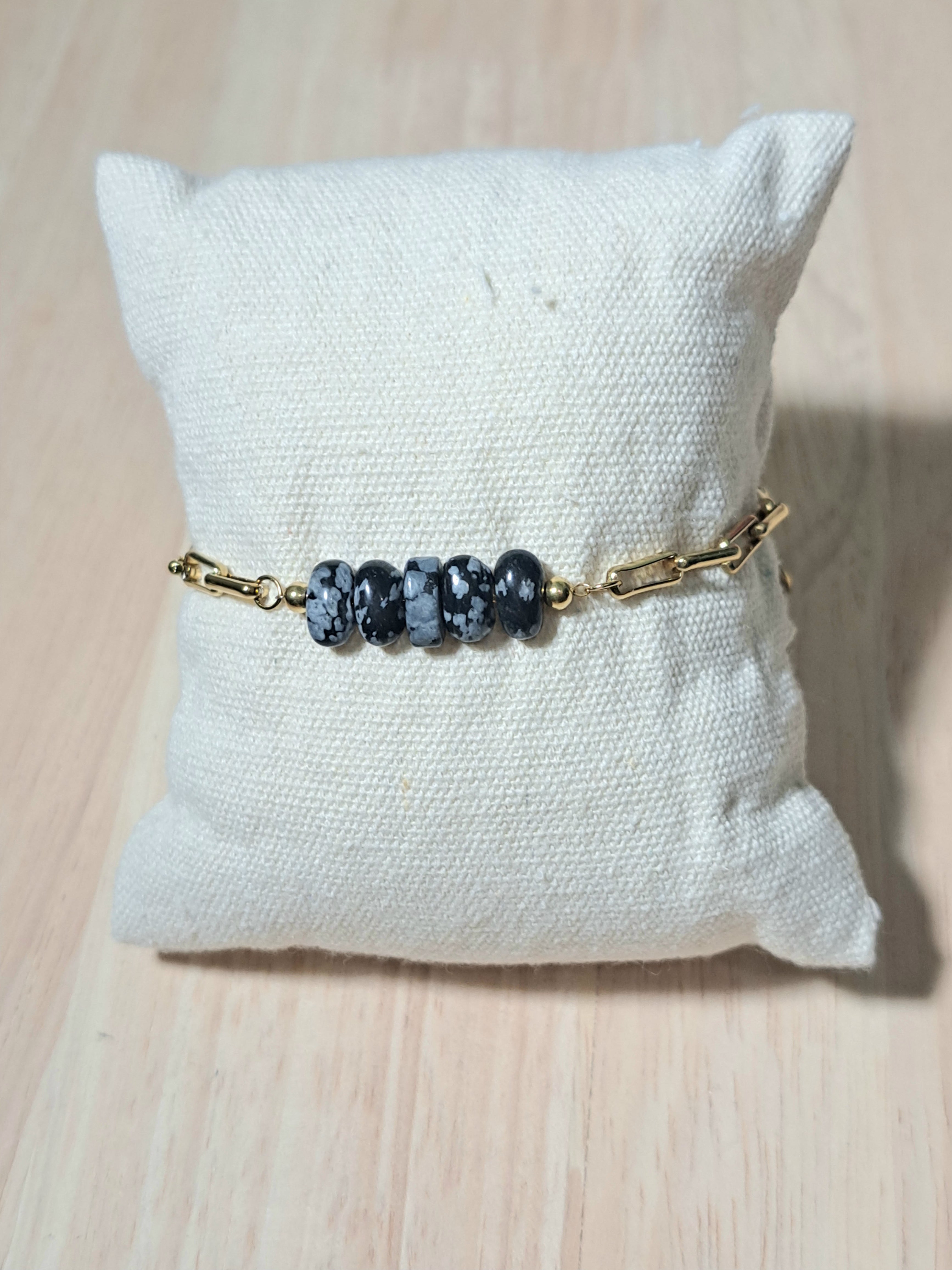 Bracelet Pierre Grise & Chaîne Dorée