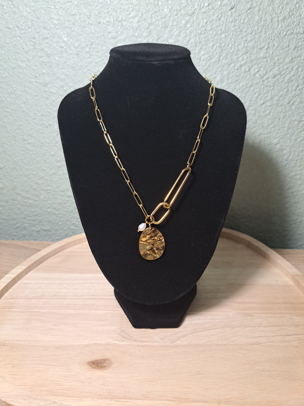 Collier Chaîne Rectangle & Médaillon Martelé