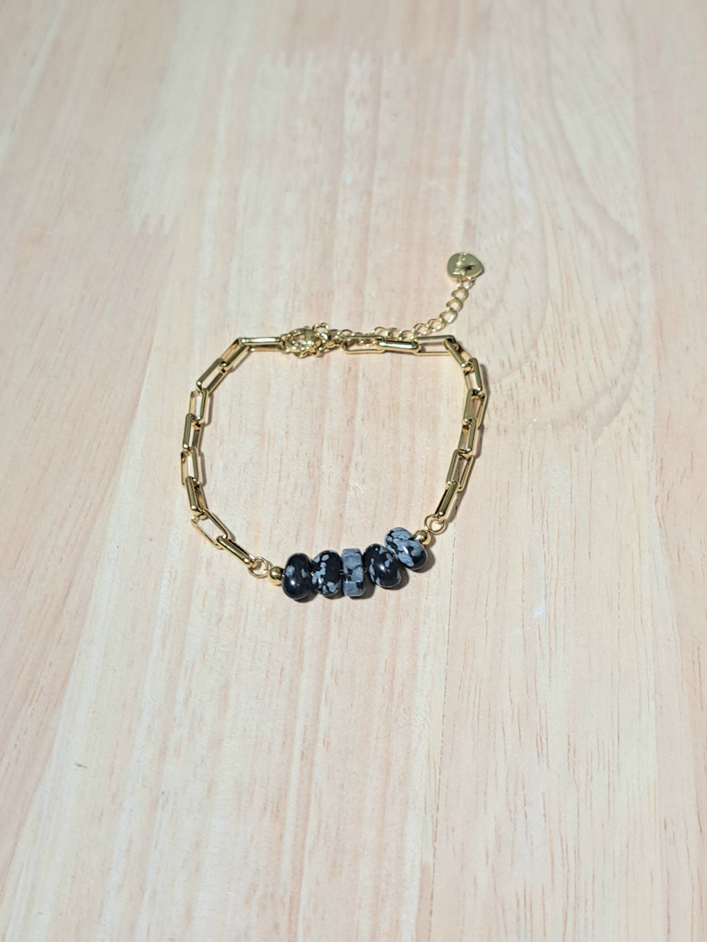 Bracelet Pierre Grise & Chaîne Dorée