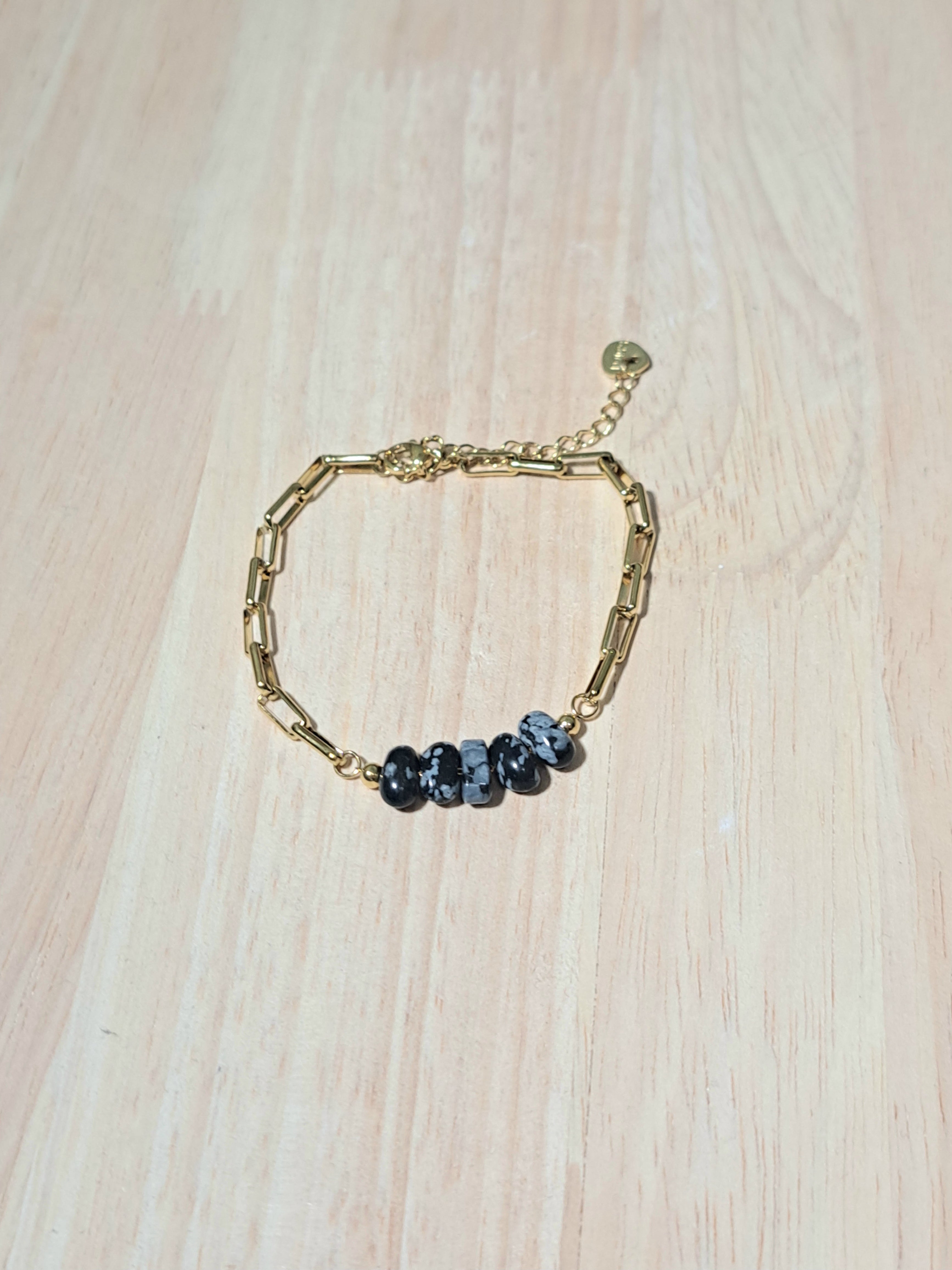 Bracelet Pierre Grise & Chaîne Dorée